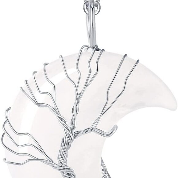 Necklaces for Women Crescent Moon Pendant Necklace Tree of Life Wire Wrapped Cry - Picture 1 of 7